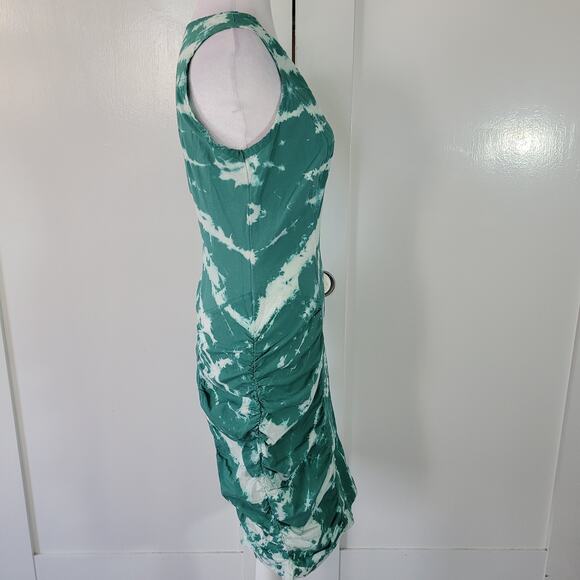XCVI Wearables Size M Raymond Dress Green Tie Dye Stretch Ruching Sleeveless - Picture 8 of 9